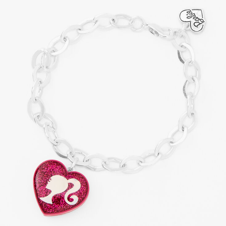 Barbie™ Pink Heart Silver Charm Bracelet | Claire's US