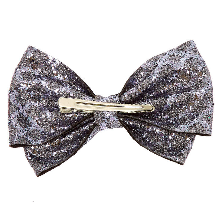 Christmas Glitter Hair Bow Clip - Grey,