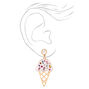 Gold 2&quot; Pink Bejewelled Ice Cream Cone Drop Earrings,