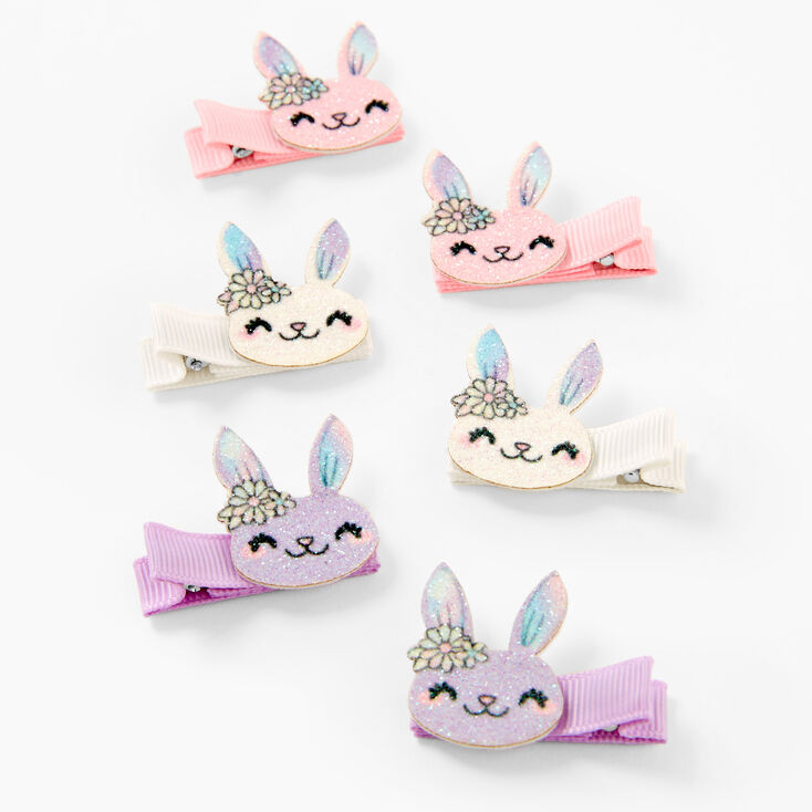 Barrettes à fleurs et à paillettes lapin Claire's Club - Lot de 6