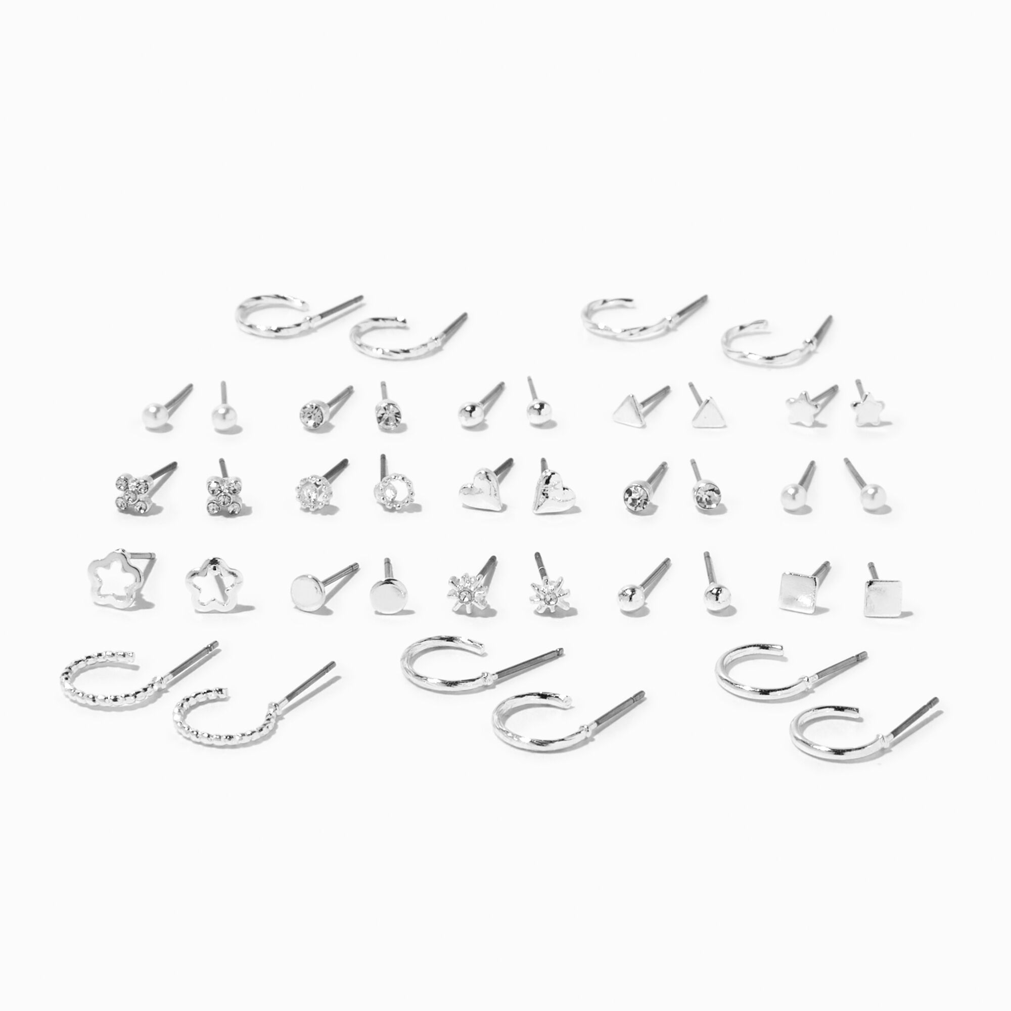 View Claires Geometric Stud Earrings 20 Pack Silver information