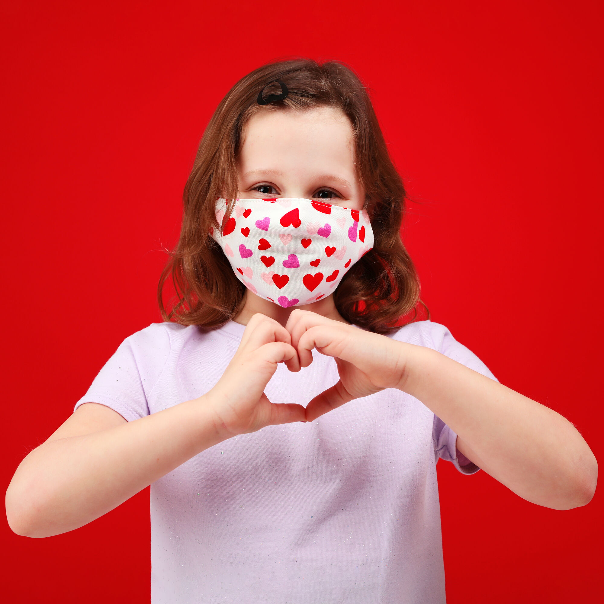 Cotton Scatter Print Hearts White Face Mask - Child Medium/Large,