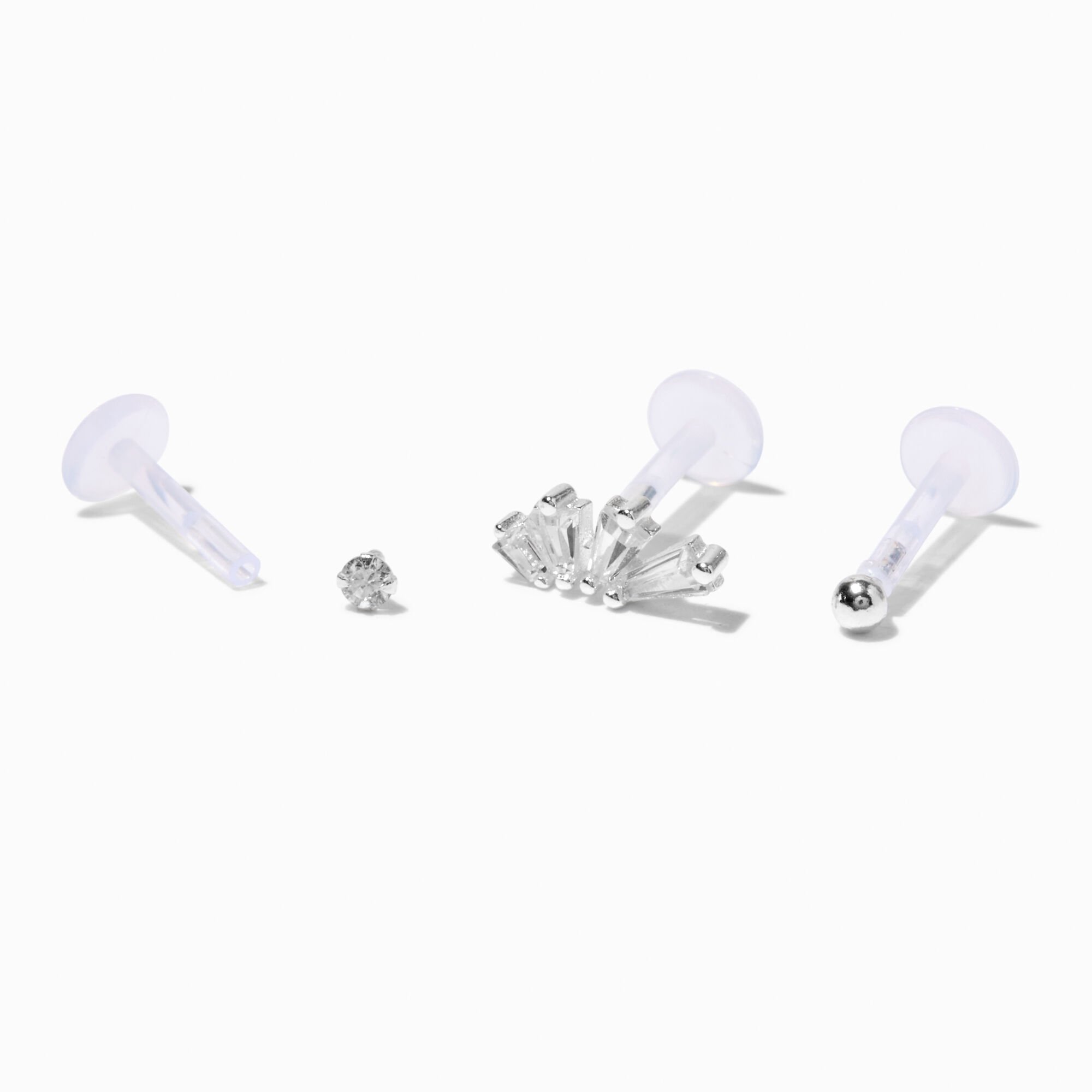 18G Silver-tone Stainless Steel Opalescent Clicker Nose Rings - 3 Pack ,