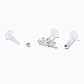 18G Silver-tone Stainless Steel Opalescent Clicker Nose Rings - 3 Pack ,
