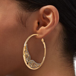 Gold-tone Crystal Angel Wings 70MM Hoop Earrings,