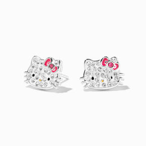 Clous d&rsquo;oreilles en argent strass en pav&eacute; Hello Kitty&reg;,