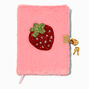 Rhinestone Strawberry Pink Furry Lock Diary,