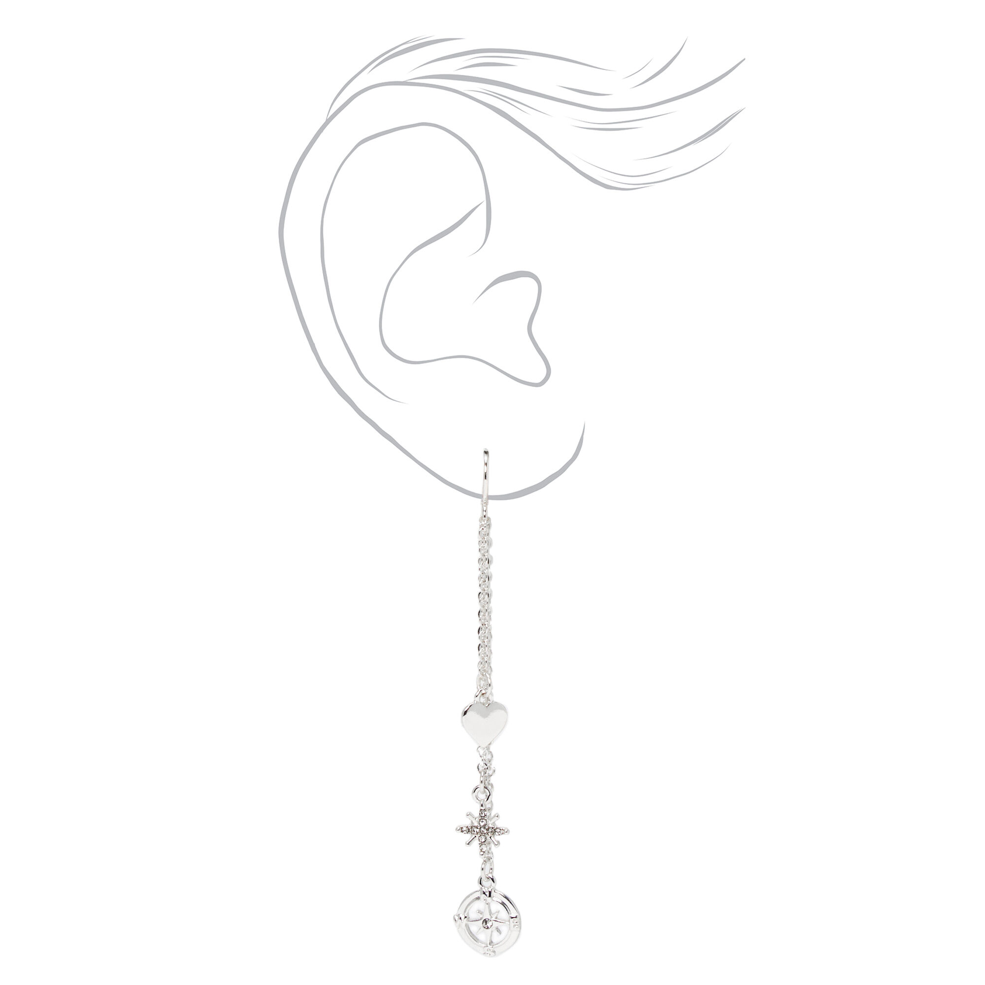 Silver 3" Heart Chain Drop Earrings,