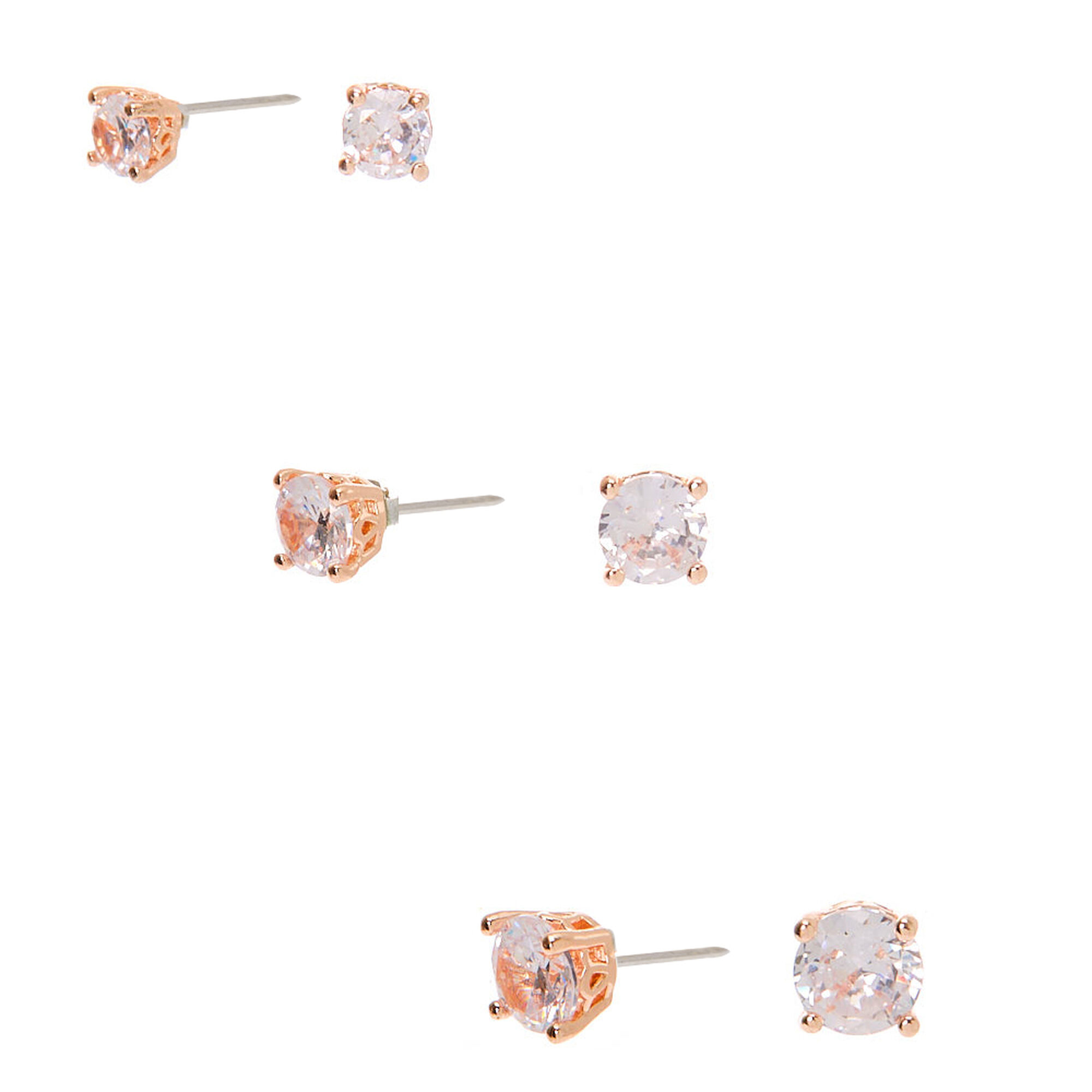 View Claires Tone Cubic Zirconia Graduated Round Stud Earrings 3 Pack Rose Gold information