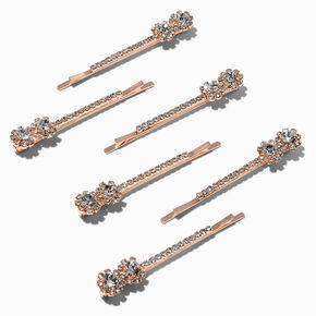 Rose Gold Halo Crystal Bobby Pins - 6 Pack,