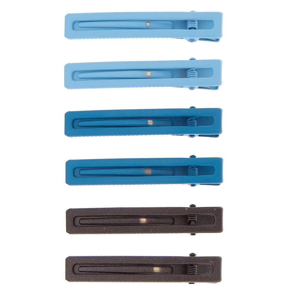 Rectangle Matte Hair Clips - Blue, 6 Pack,