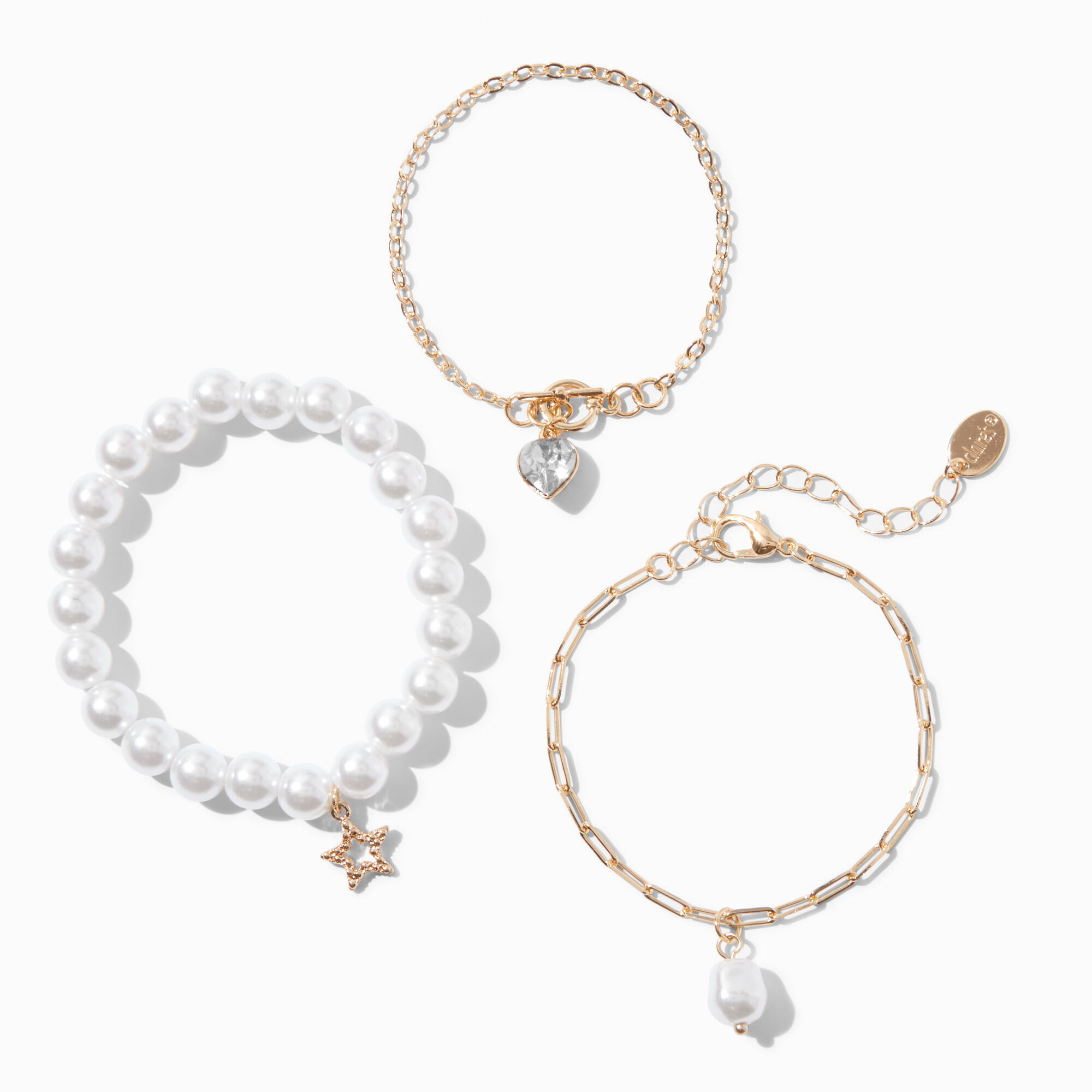 View Claires Club Pearl Adjustable Bracelets 3 Pack Gold information