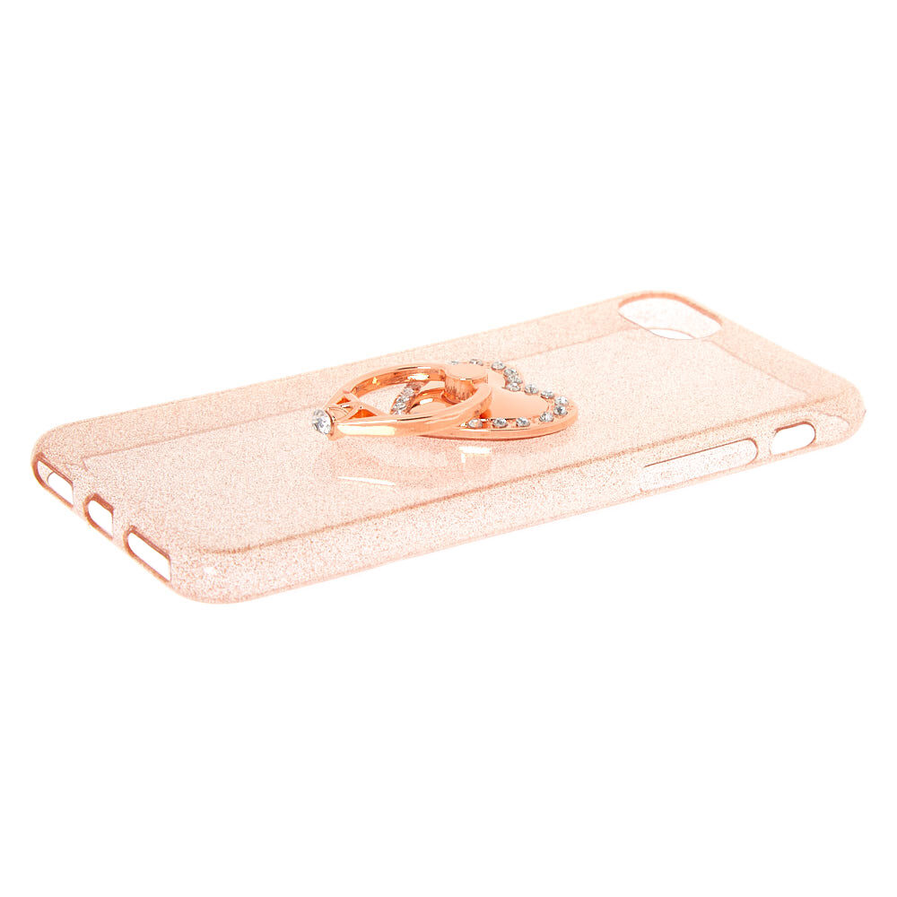 Rose Gold Heart Ring Stand Phone Case - Fits iPhone 6/7/8/SE,