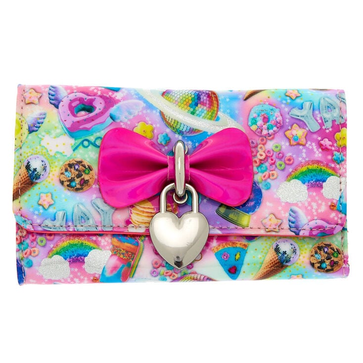 Claire's Porte-feuille rose à breloque cœur et friandises cosmiques