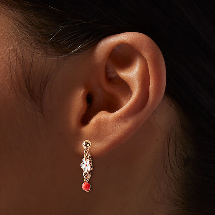 Orange Retro Flower Mixed Hoop &amp; Drop Earrings - 6 Pack,