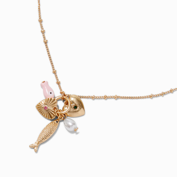 Gold-tone Fish Toggle Charm Pendant Necklace,