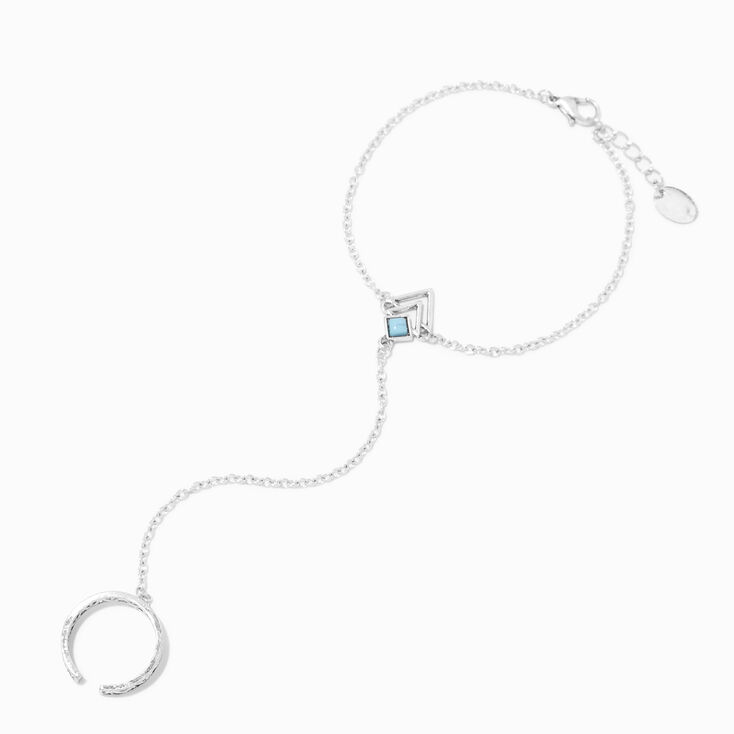 Turquoise Chevron Silver Hand Chain Bracelet,