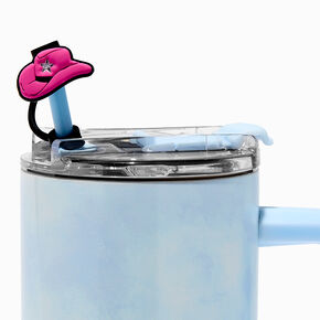 Pink Cowboy Hat &amp; Black Cup Straw Covers - 2 Pack,