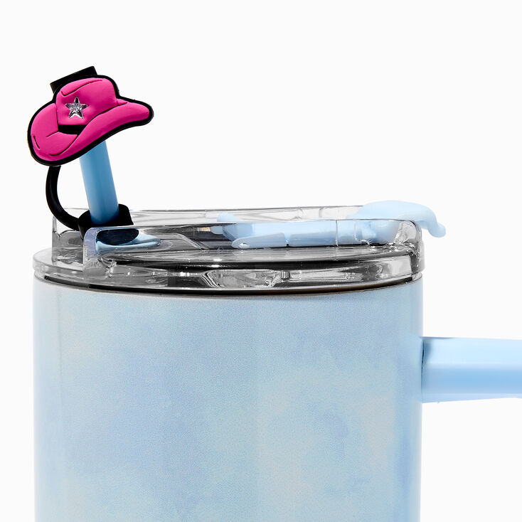 Pink Cowboy Hat &amp; Black Cup Straw Covers - 2 Pack,