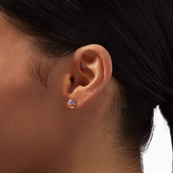 18K Gold Plated Lavender Mushroom Stud Earrings,