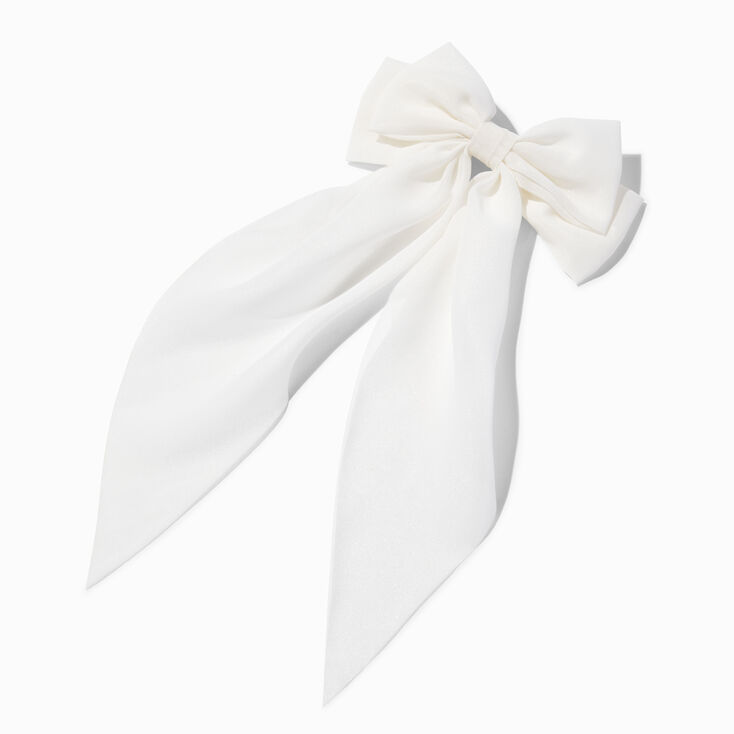 White Long Tail Hair Bow Clip,