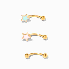 Gold Stainless Steel 16G Star Rook Earrings - 3 Pack,
