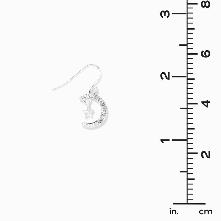 Silver Crescent Moon &amp; Star 0.5&quot; Drop Earrings,