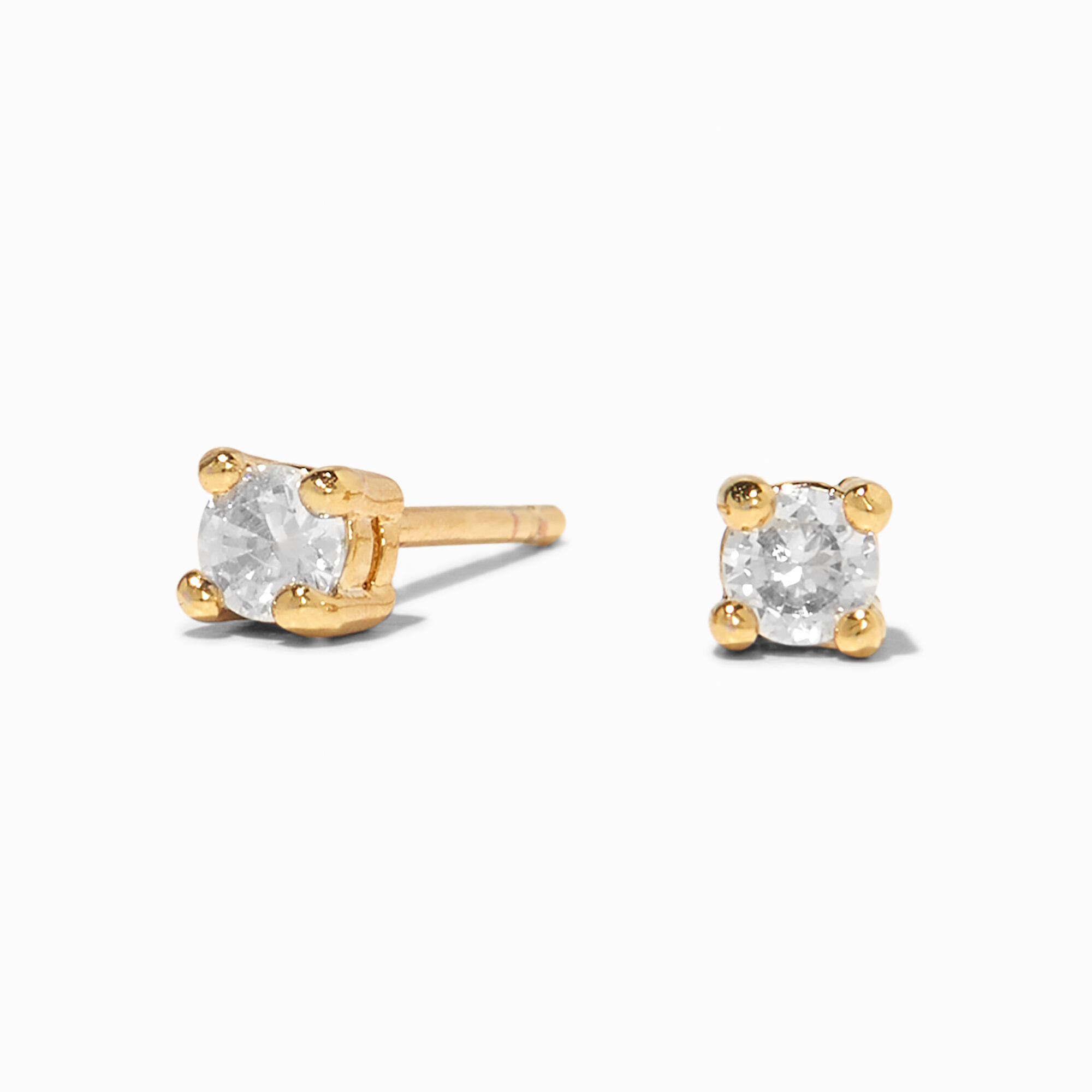 18K Gold Plated Cubic Zirconia 3MM Round Stud Earrings