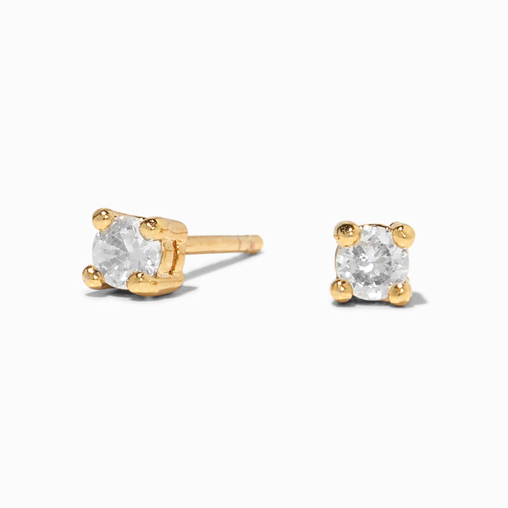 18K Gold Plated Cubic Zirconia 3MM Round Stud Earrings,