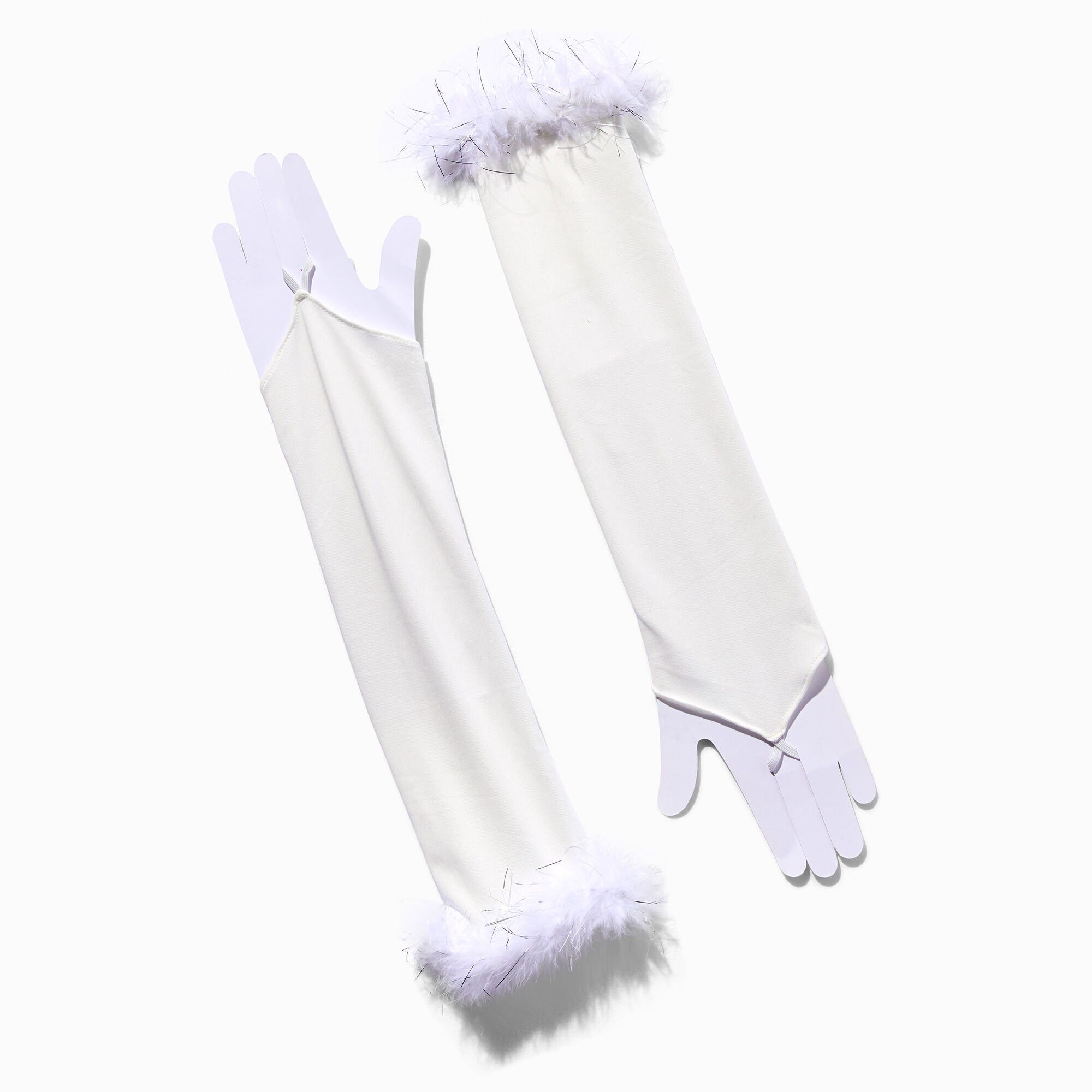 Fluffy Marabou Trim White Arm Warmers,