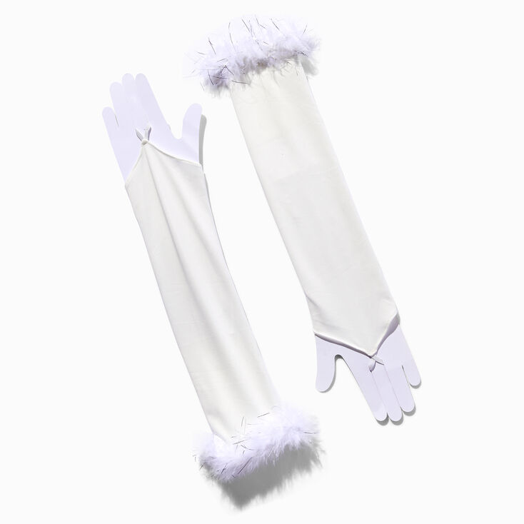 Fluffy Marabou Trim White Arm Warmers,