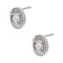 Silver Cubic Zirconia Halo Round Stud Earrings,