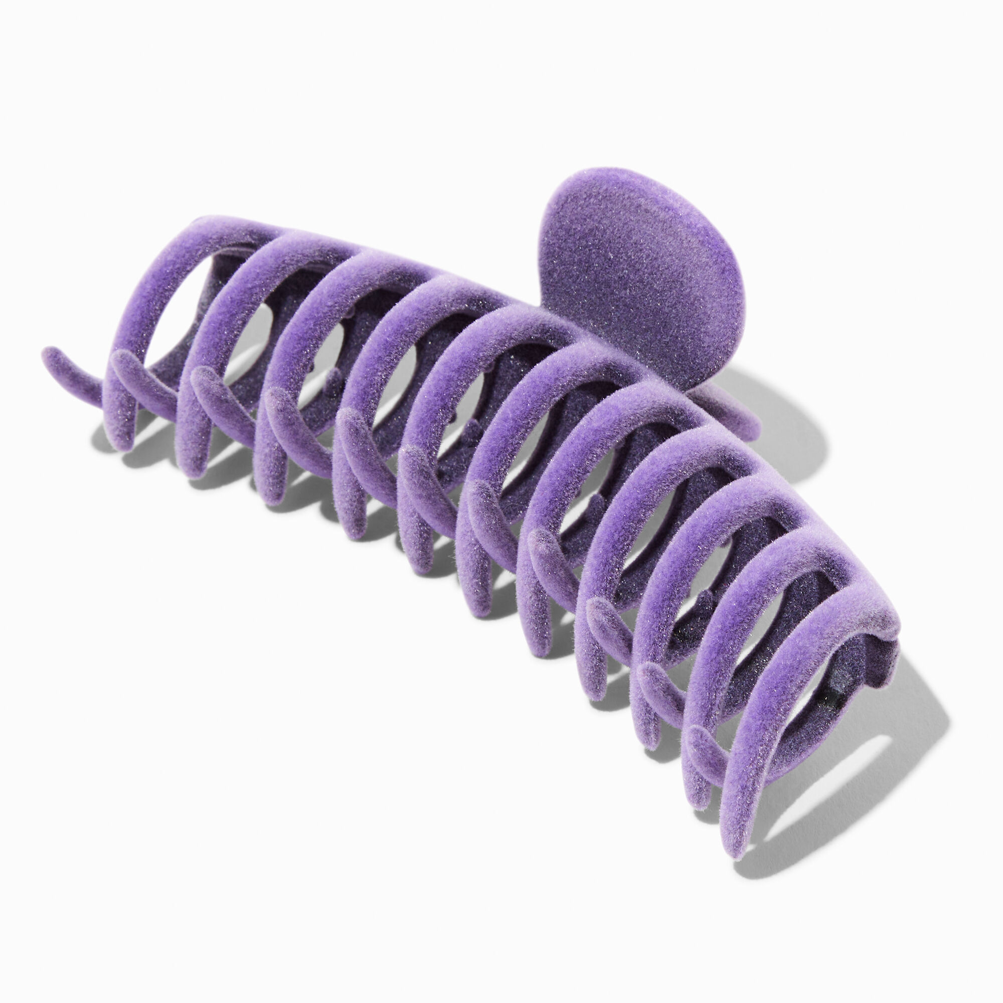 View Claires Lavender Flocked Large Barrel Hair Claw information