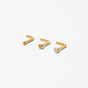 20G Gold-tone Stainless Steel Mixed Crystal Nose Studs - 3 Pack,