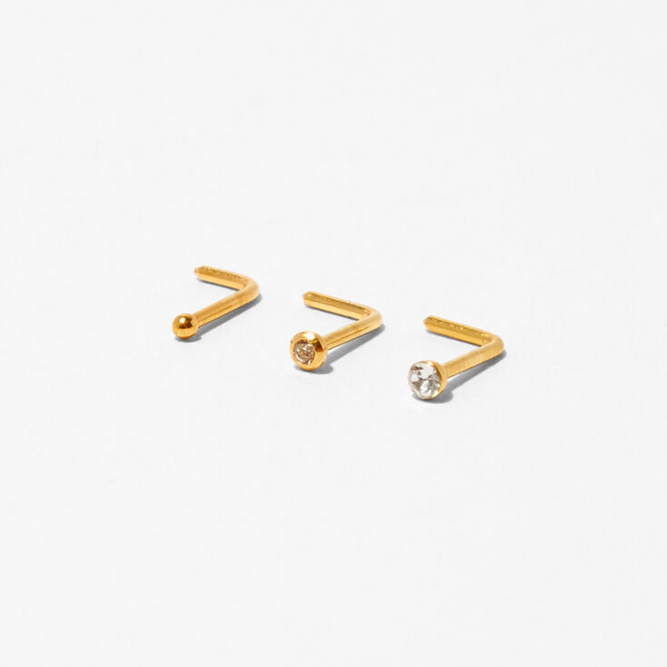 20G Gold-tone Stainless Steel Mixed Crystal Nose Studs - 3 Pack,