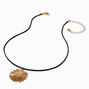 Gold-tone Sketched Flower Black Cord Pendant Necklace,