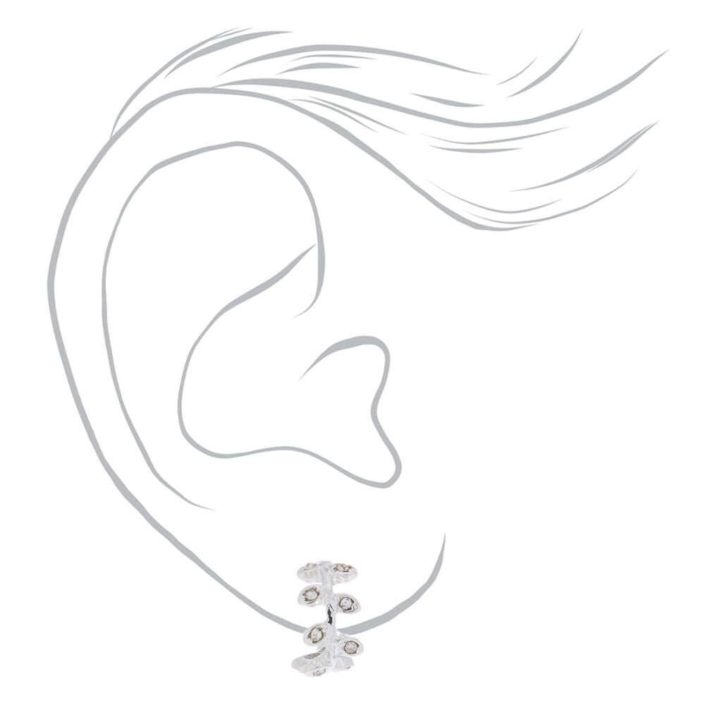 Silver-tone 10mm Crystal Leaf Hoop Earrings,