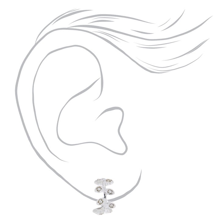 Silver 10MM Crystal Leaf Hoop Earrings,