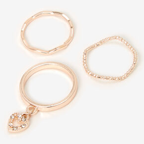 Rose Gold-tone Heart Textured Midi Rings - 3 Pack,