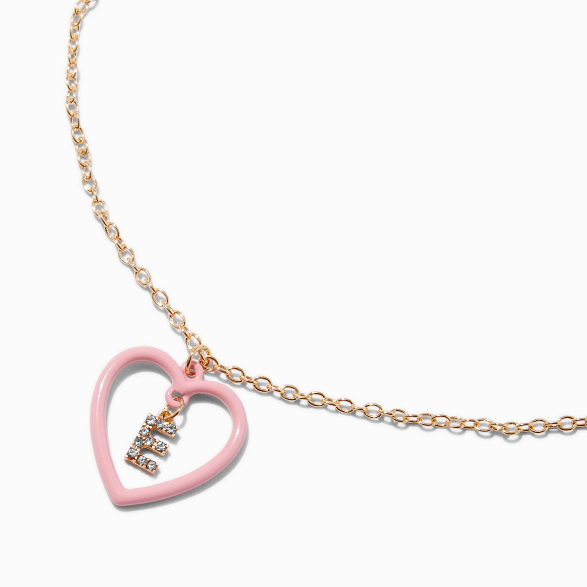 Pink Heart Initial Pendant Necklace - E,