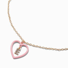 Pink Heart Initial Pendant Necklace - E,