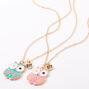 Colliers &agrave; pendentif chouette vert menthe et rose best friends - Lot de 2,