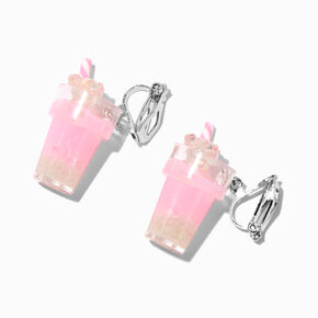 Pink Milkshake Glow In The Dark 1&quot; Clip-On Drop Earrings,