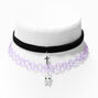 Black Cord Cross &amp; Purple Tattoo Skull Choker Necklaces &#40;2 Pack&#41;,