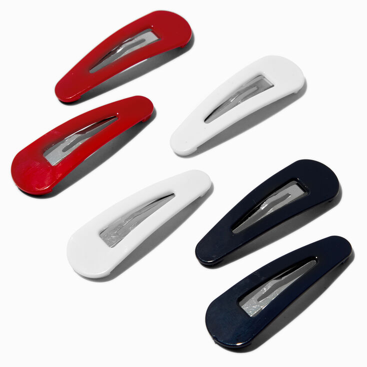 Barrettes clic clac rouges, blanches et bleues - Lot de 6,