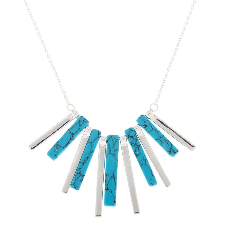 Silver Marble Stick Statement Necklace - Turquoise,