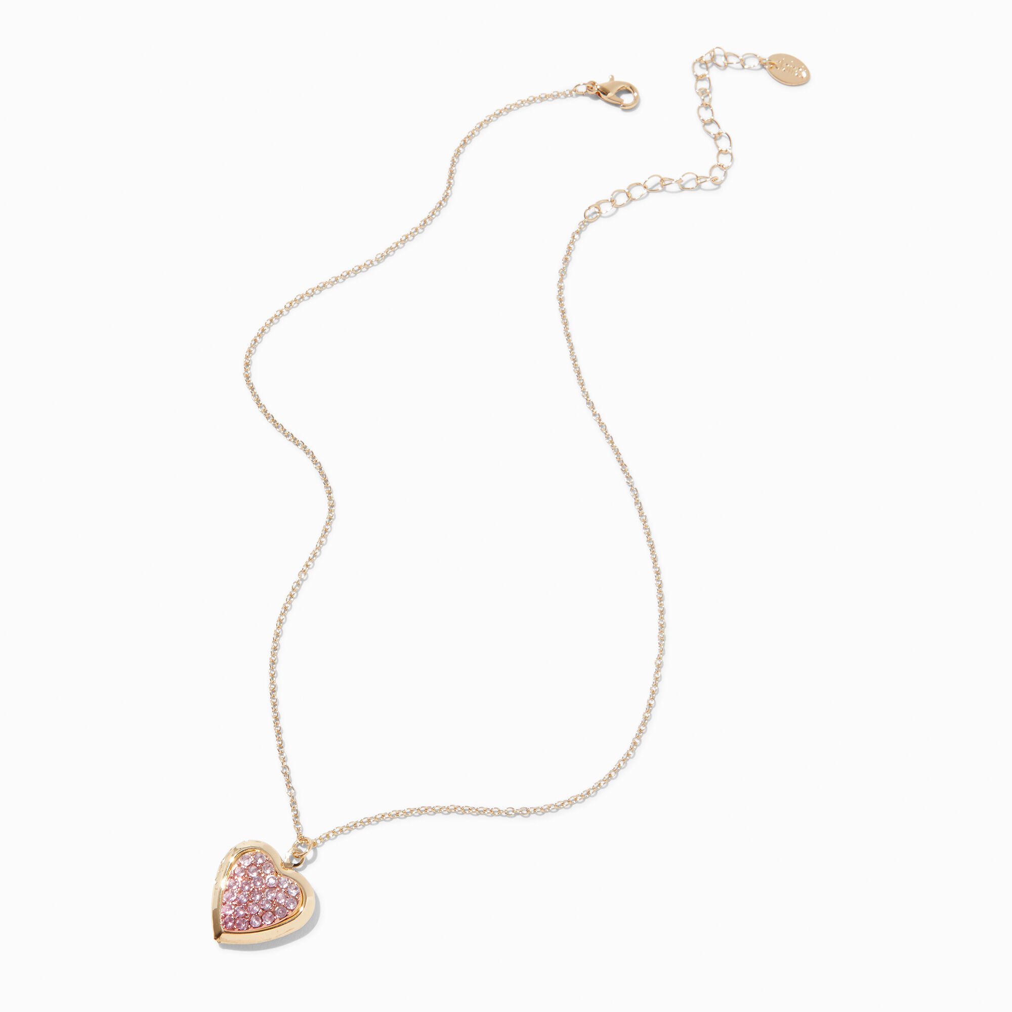 Pink Pavé Heart Locket Pendant Necklace,