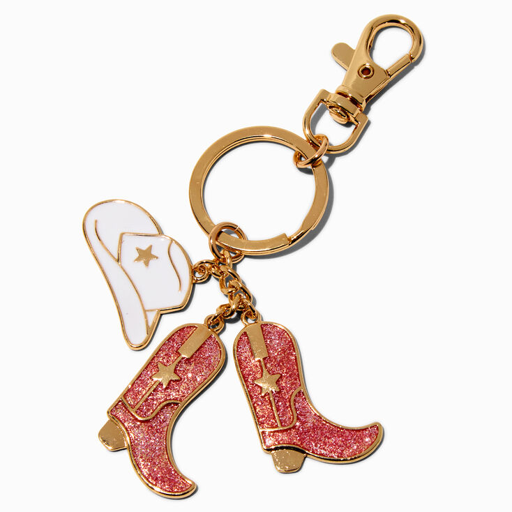 Pink Cowgirl Boots Keychain ,