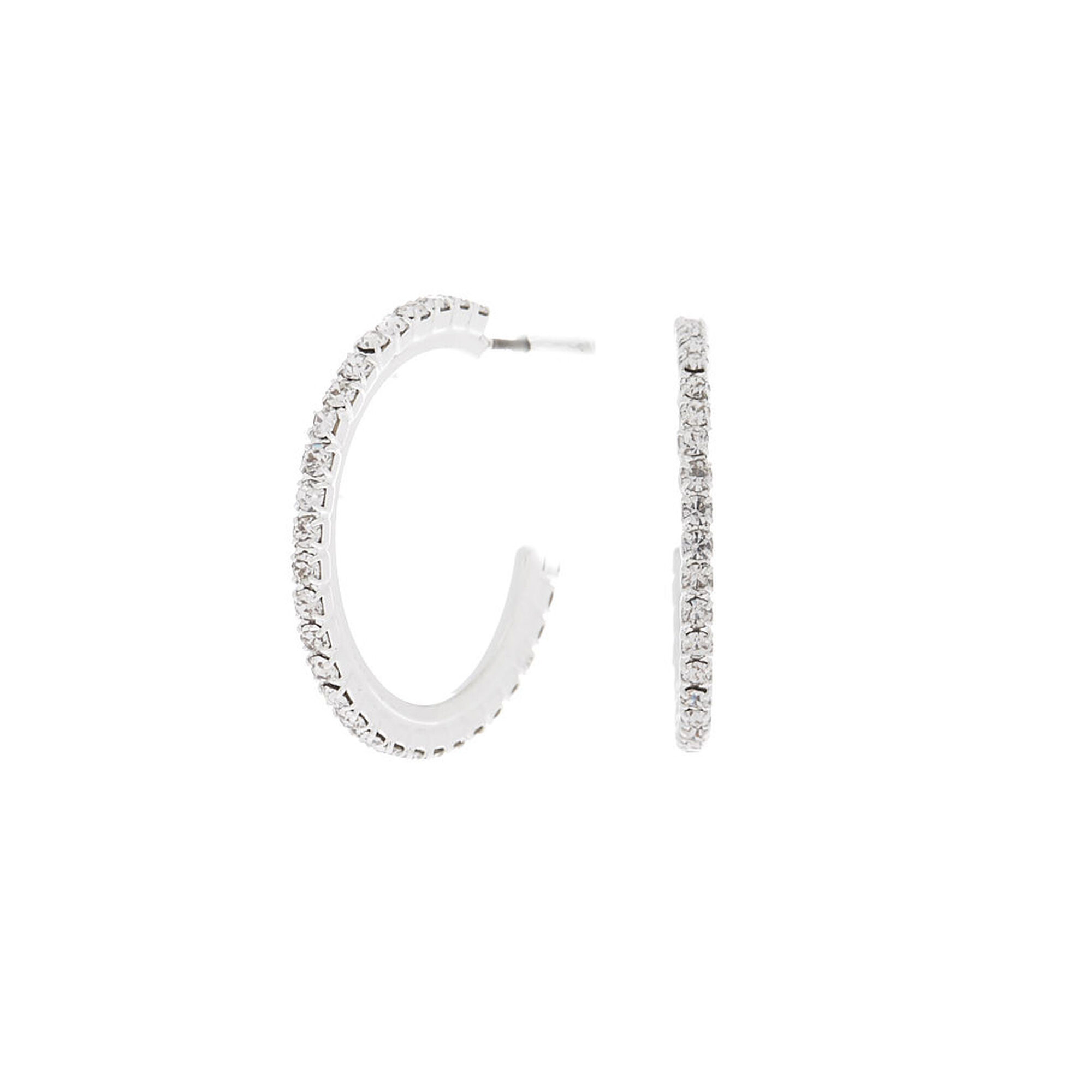 View Claires Tone 20MM Crystal Hoop Earrings Silver information