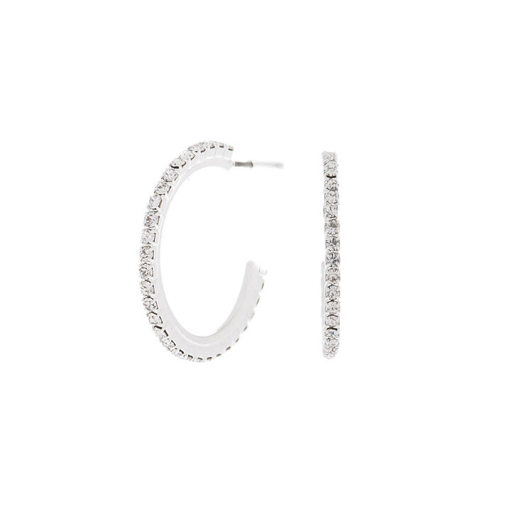 Silver-tone 20MM Crystal Hoop Earrings,